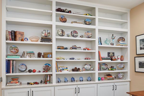 White display cabinets. 