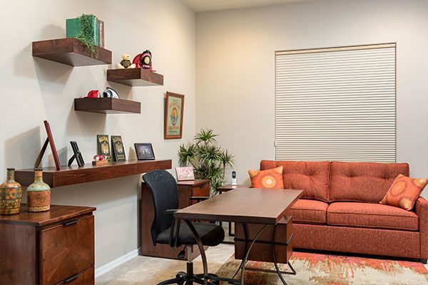 Small office space with white walls. 