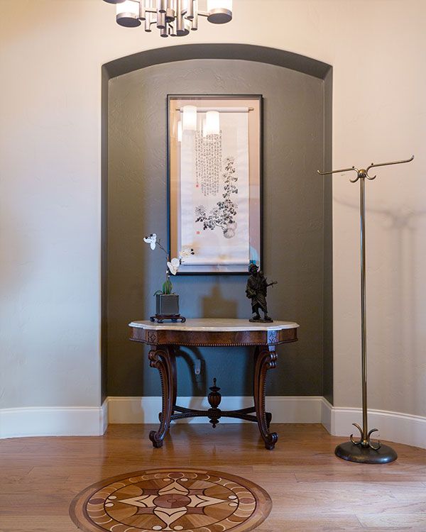 light walls with wooden floor. 