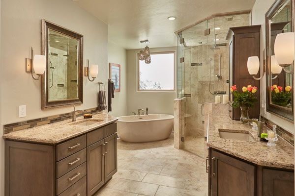 Modern bathroom design with glass shower walls. 