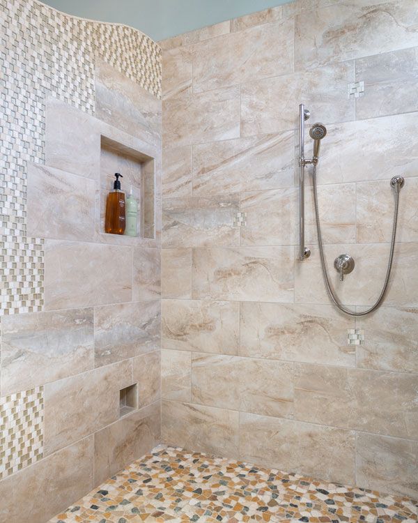 stone flooring in bathroom shower. 