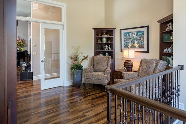 Wooden floors with white walls. 