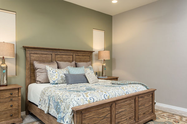 Different shades on bedroom walls.