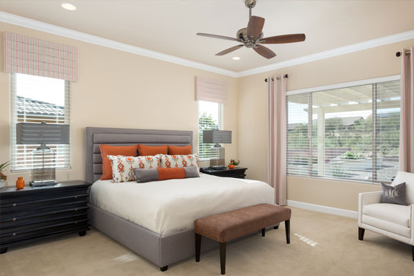 Bright room with black drawers.