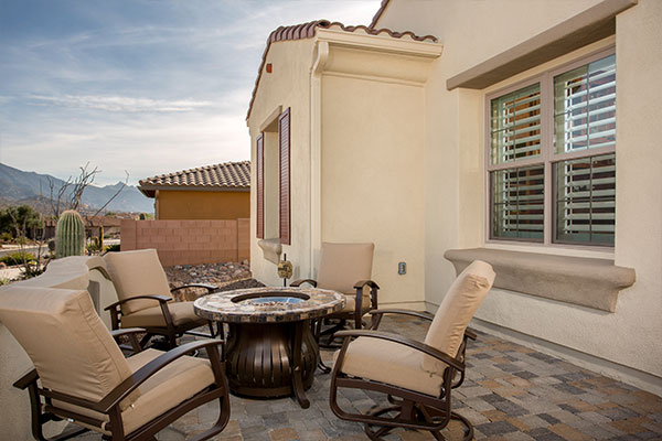 Back patio with brick flooring